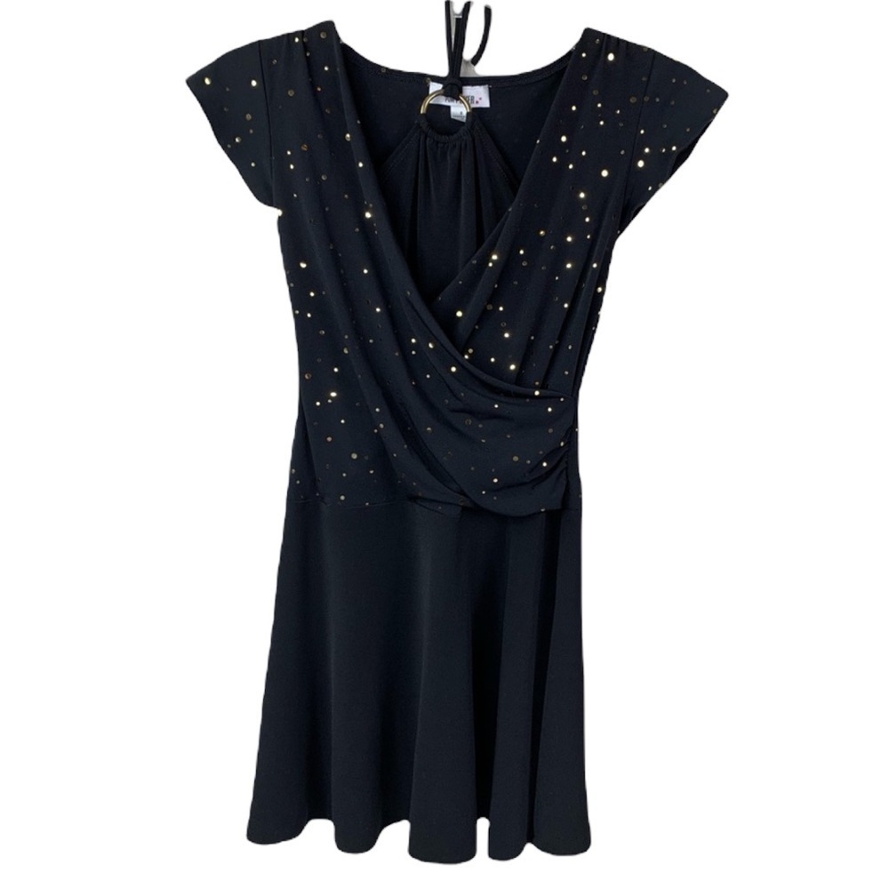 New Youth Girls Amy Byer Black Wrap Swing Dress Sequin Size 8 Holiday Parties